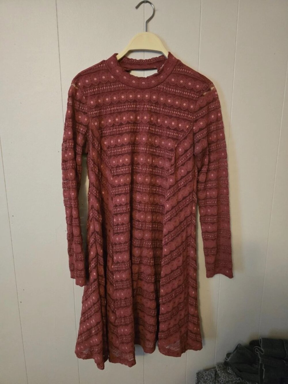 Mini Dress Small LS Lace Semi Sheer Lined Cottage Core Fairy Core Party 70s